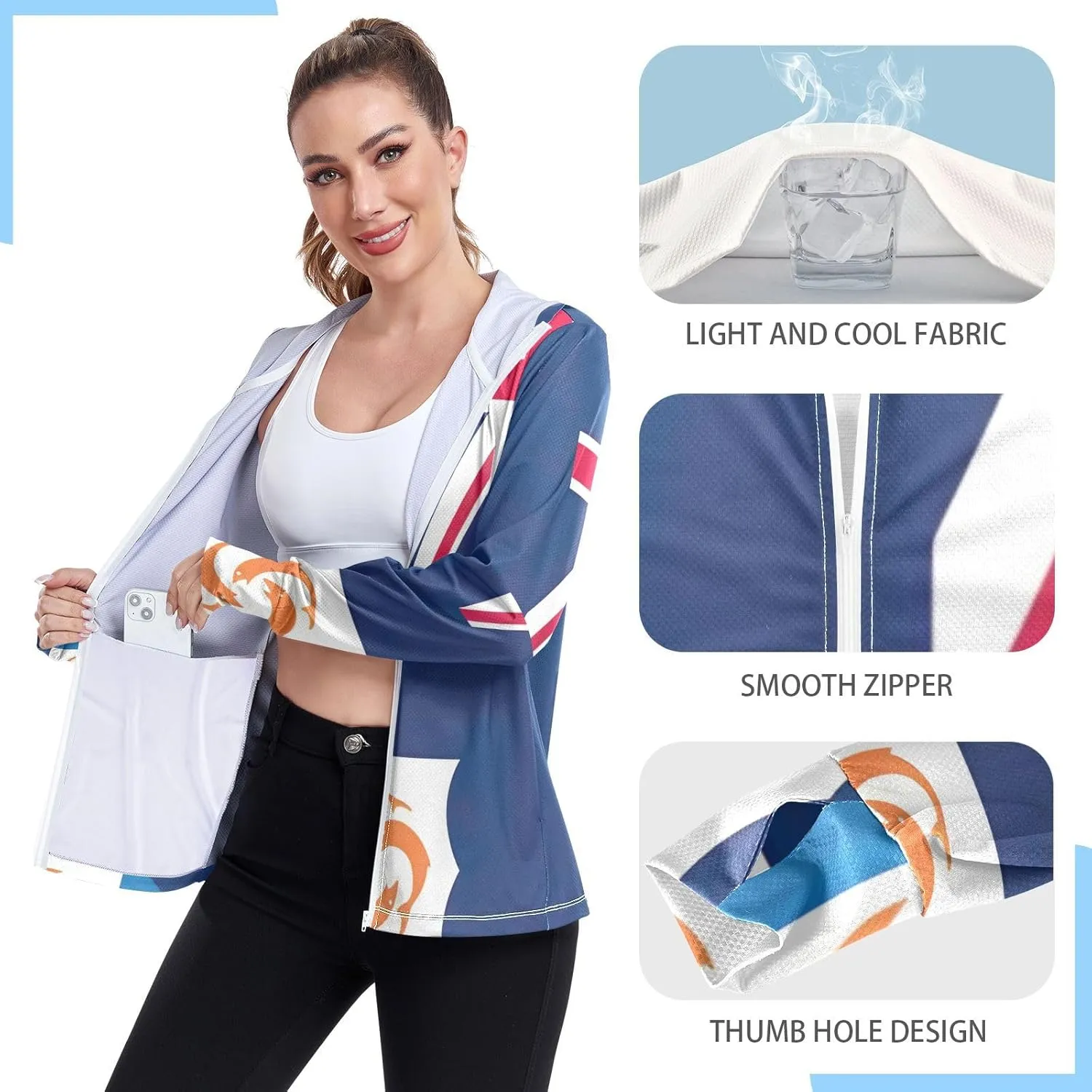 Anguilla Flag Sun Jacket Upf 50 , Long Sleeve Zip up Outdoor Hoodie