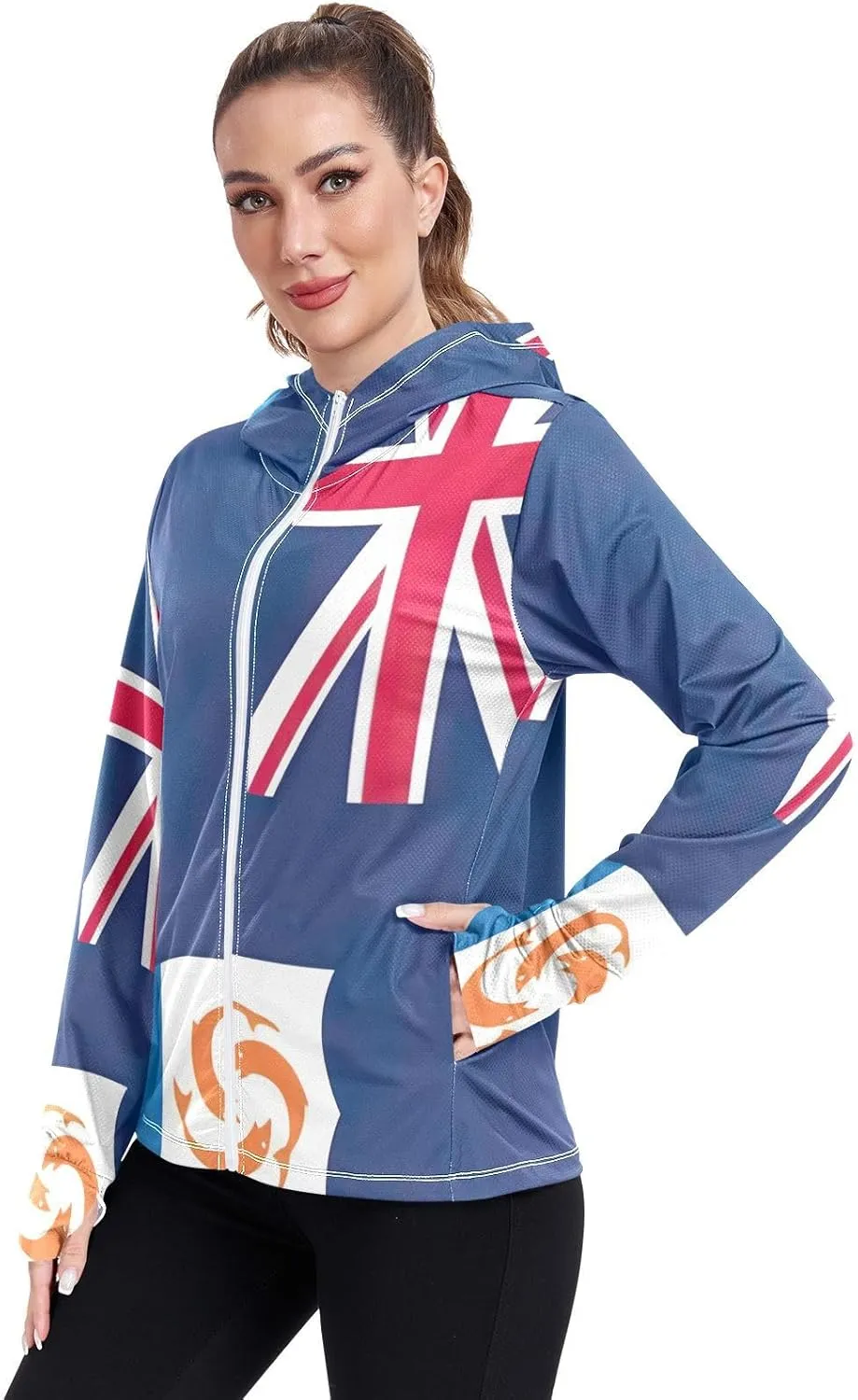 Anguilla Flag Sun Jacket Upf 50 , Long Sleeve Zip up Outdoor Hoodie