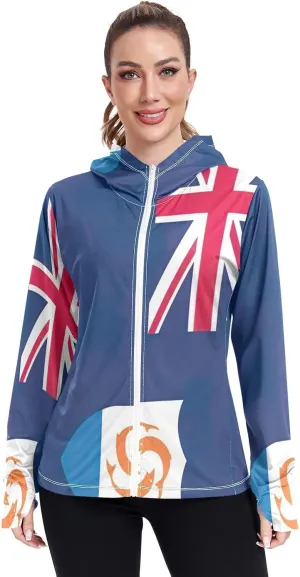 Anguilla Flag Sun Jacket Upf 50 , Long Sleeve Zip up Outdoor Hoodie