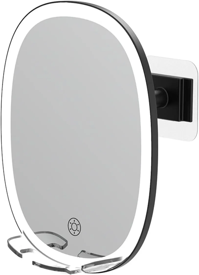 Anti-Fog Wall Mounted Bathroom Makeup Mirror with LED Light, Built-in Razor Hook   360 Degree Rotation