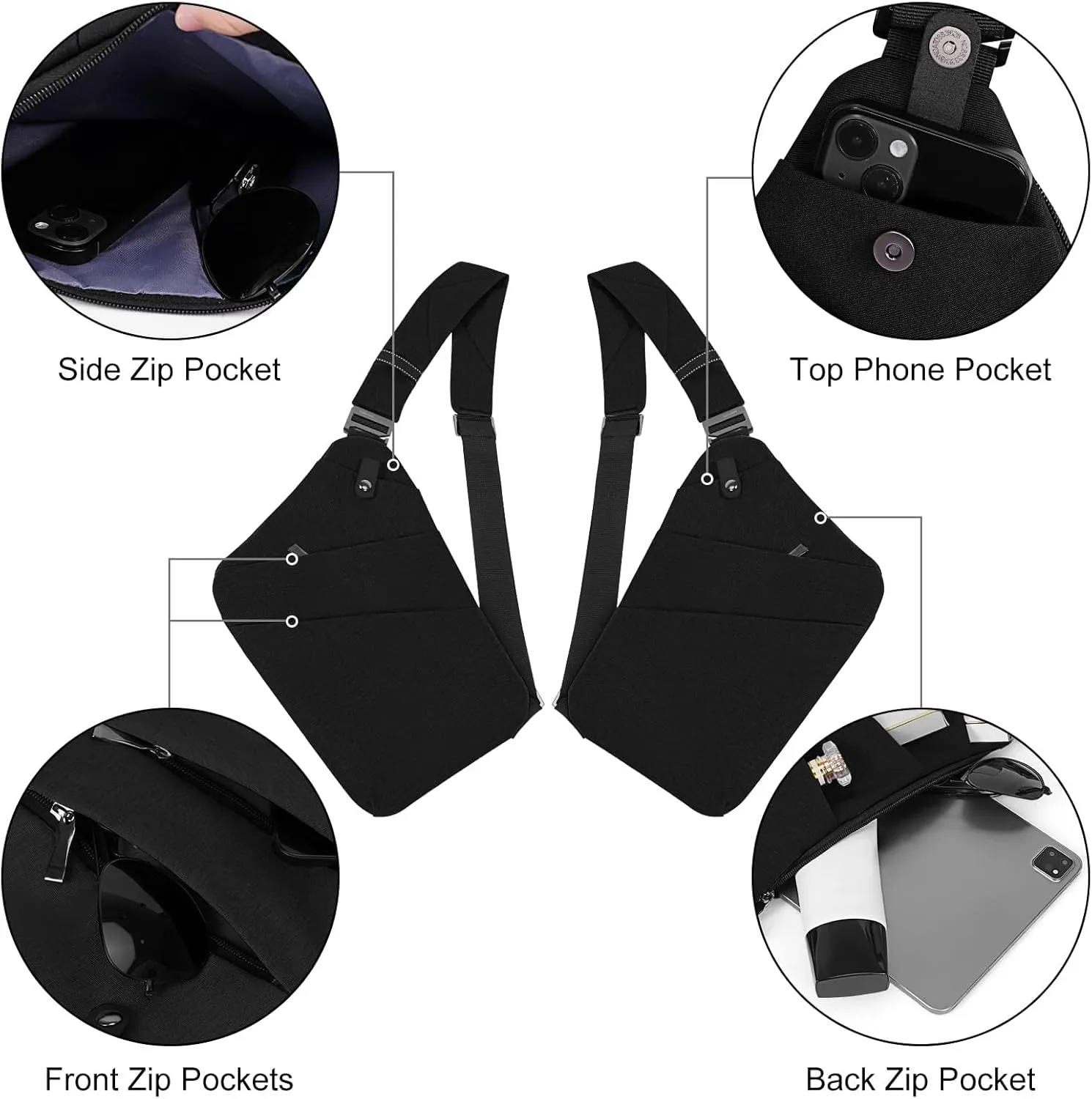 Anti Theft Travel Bag,Waterproof Sling Chest Bag, Crossbody Multi Pockets Shoulder Bag for Men Women
