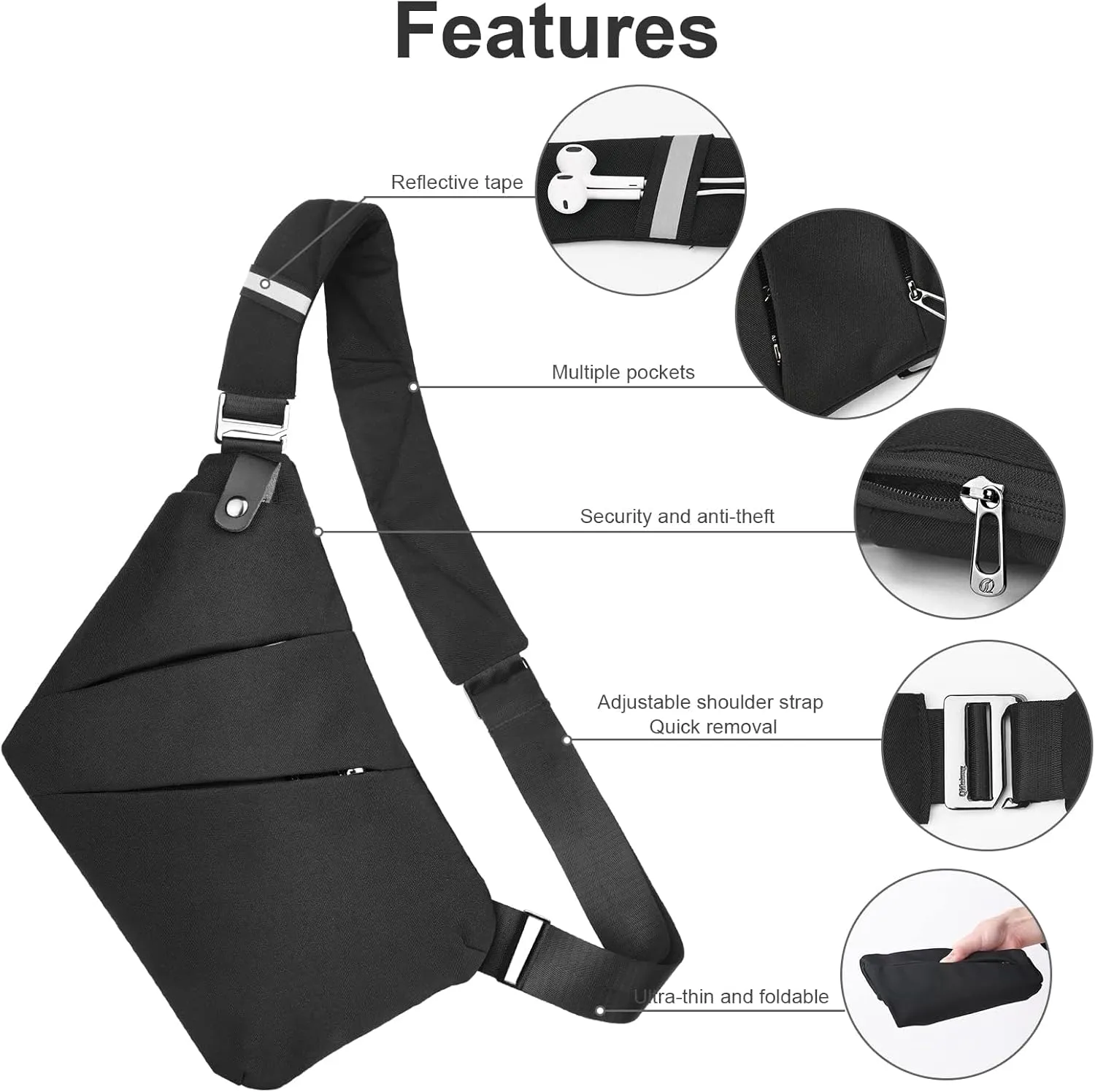 Anti Theft Travel Bag,Waterproof Sling Chest Bag, Crossbody Multi Pockets Shoulder Bag for Men Women