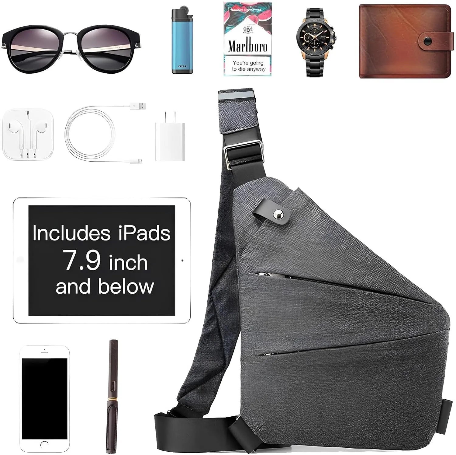 Anti Theft Travel Bag,Waterproof Sling Chest Bag, Crossbody Multi Pockets Shoulder Bag for Men Women