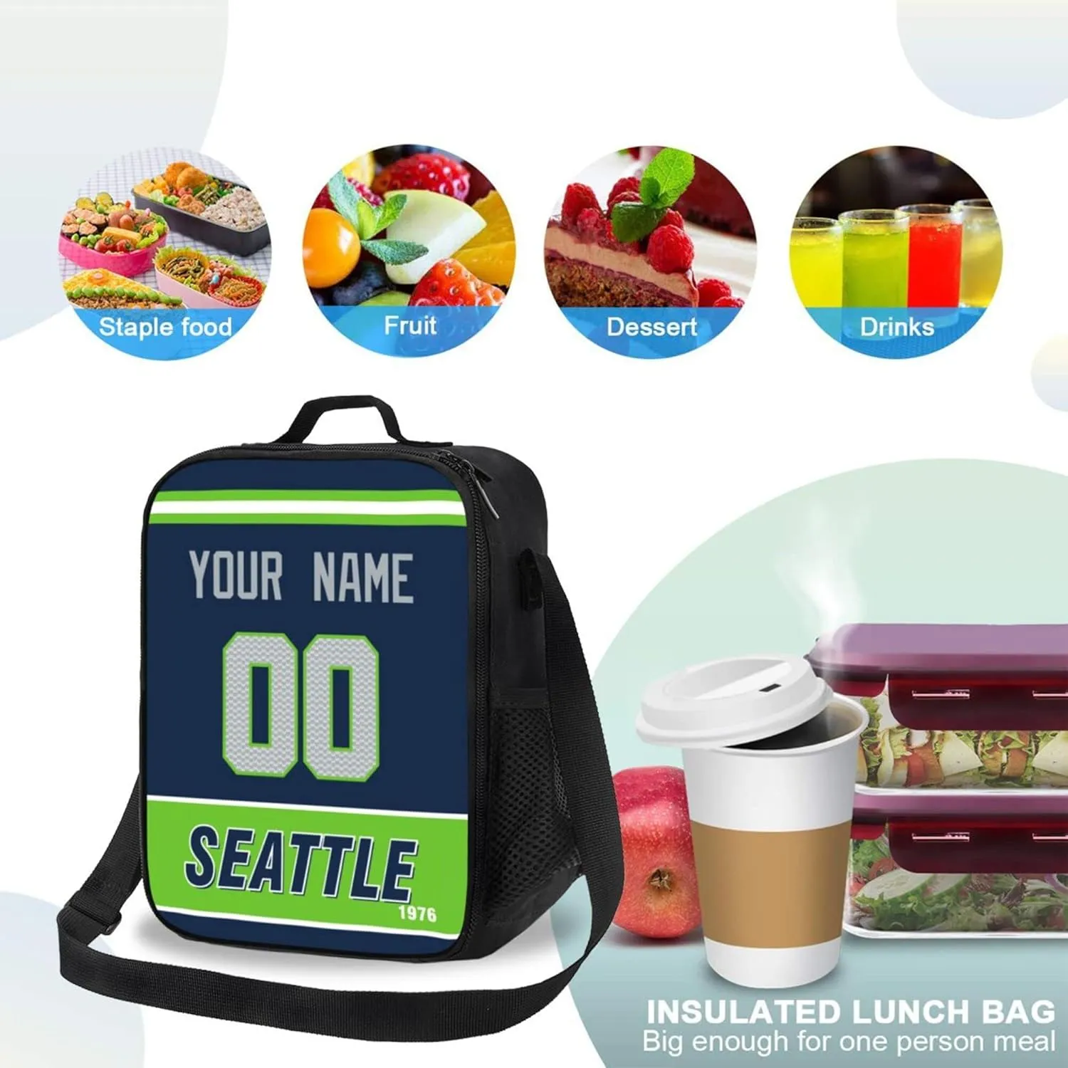ANTKING Seattle Lunch Box Lunch Bag Cooler Custom Any Name and Number Personalized Gifts