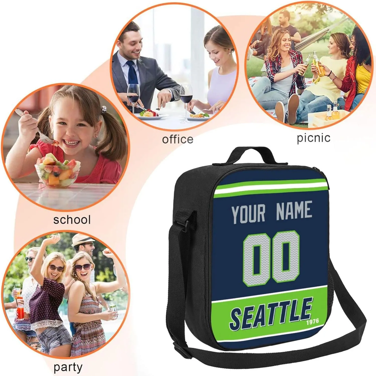 ANTKING Seattle Lunch Box Lunch Bag Cooler Custom Any Name and Number Personalized Gifts