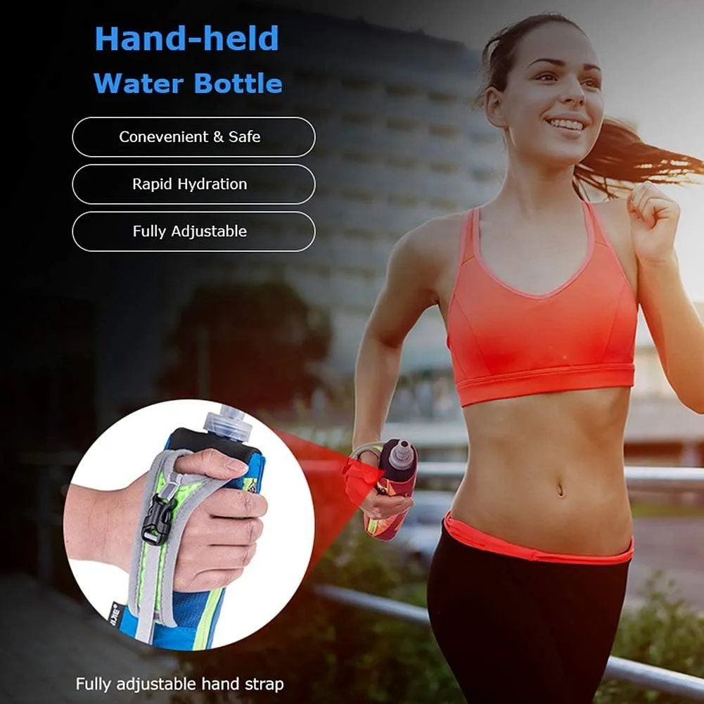 AONIJIE Quick Grip Handheld Soft Water Bottle for Running, Hand Strap Hydration Pack with 500ml Handheld Soft Flask Water Bottle (Blue)