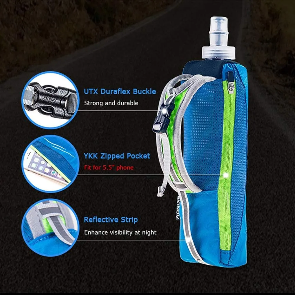 AONIJIE Quick Grip Handheld Soft Water Bottle for Running, Hand Strap Hydration Pack with 500ml Handheld Soft Flask Water Bottle (Blue)