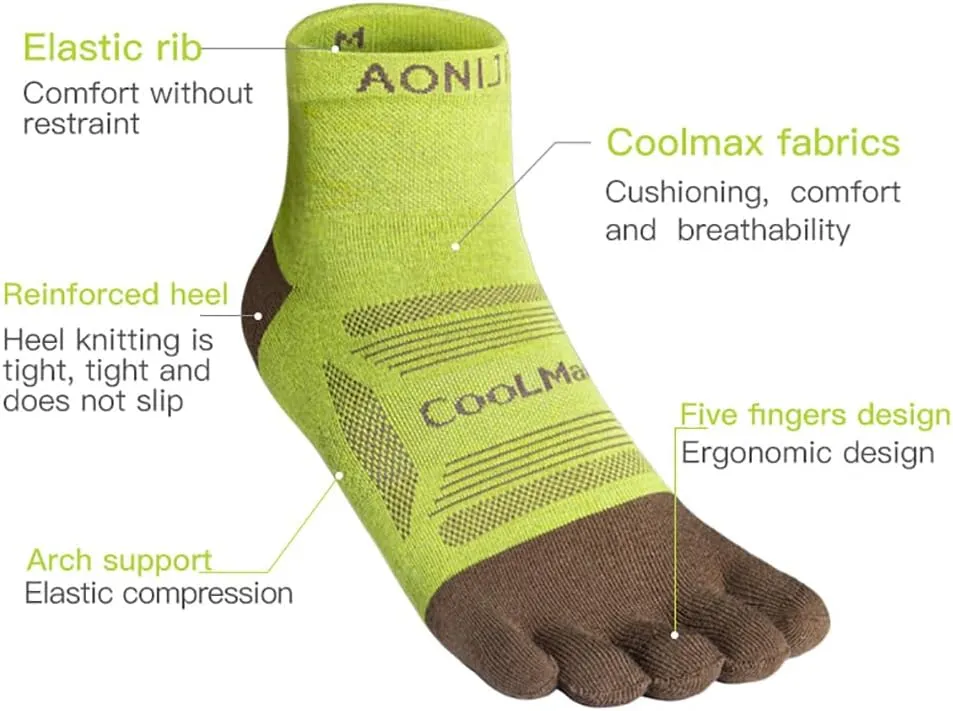 AONIJIE Running Ankle Toe Socks for Men and Women Lightweight Coolmax High Performance Five Finger Athletic Socks