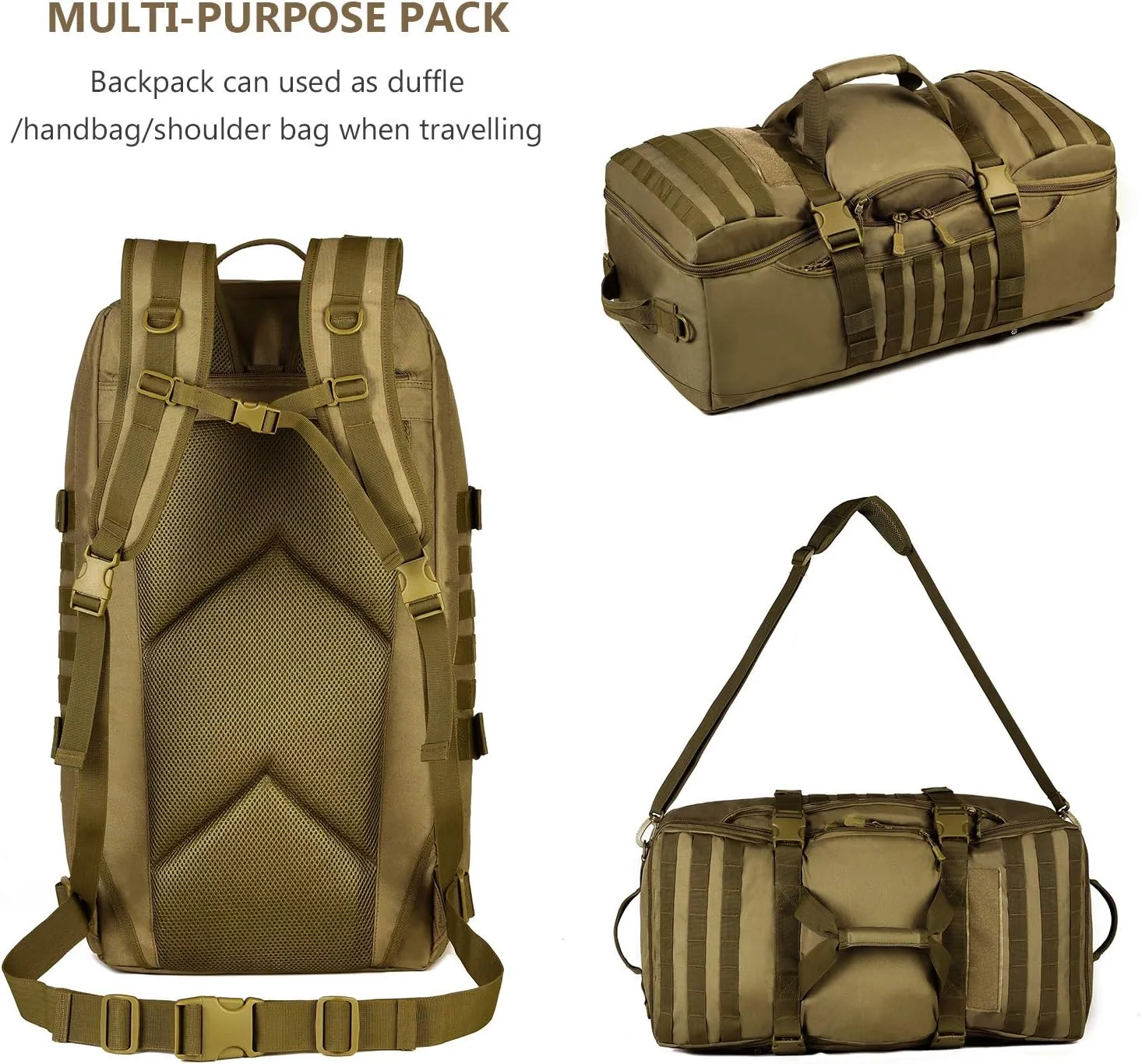 ArcEnCiel60L Outdoor Tactical Duffel Backpack Military Waterproof Suitcase Sport Luggage Hiking Camping Bag（Rain Cover Patch）