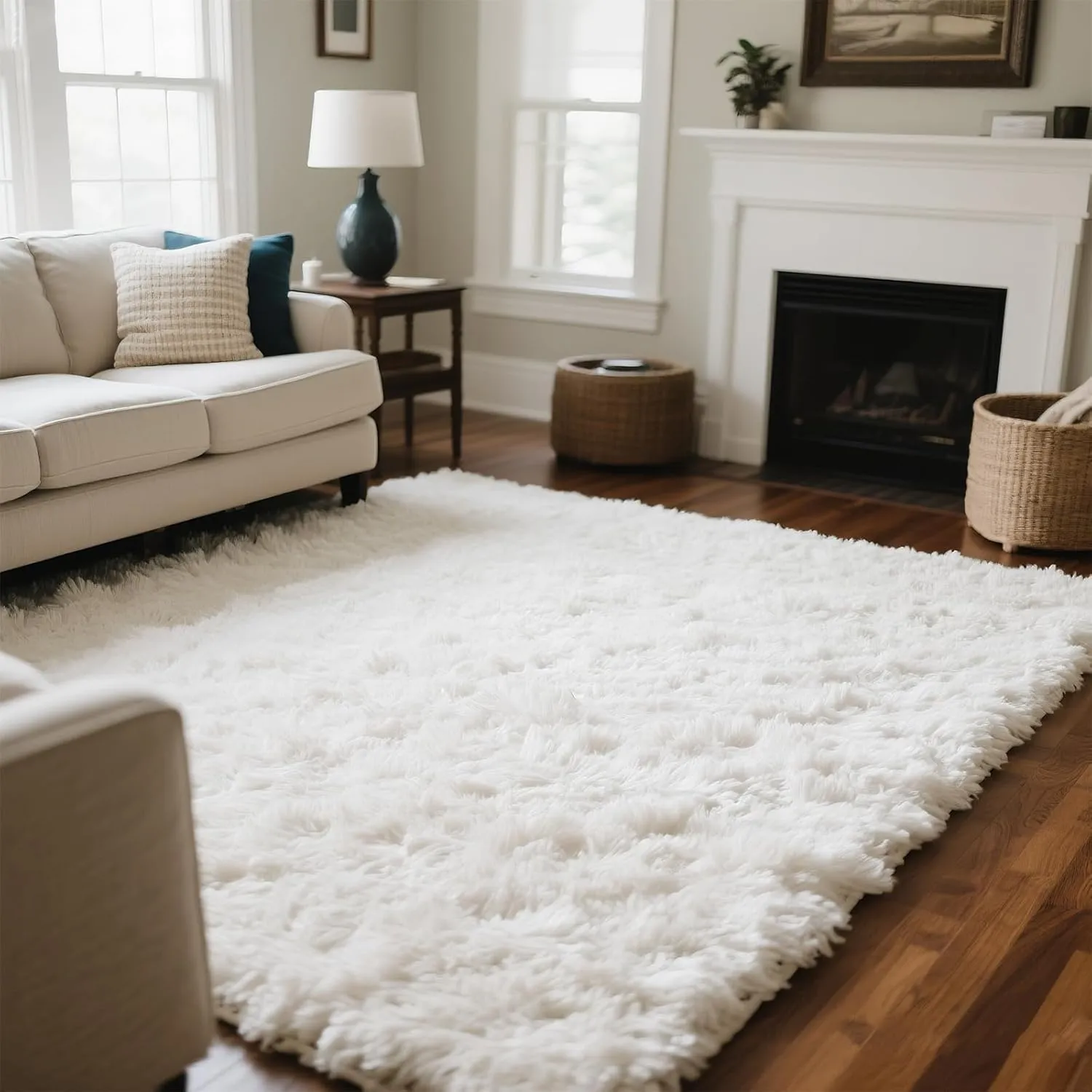 Area Rugs for Bedroom Living Room, 4x6 Soft Large Fluffy Fuzzy Shag Plush Furry Carpet, Soft Indoor Floor Mat for Kids Nursery Home Dorm Office Decor Aesthetic, White