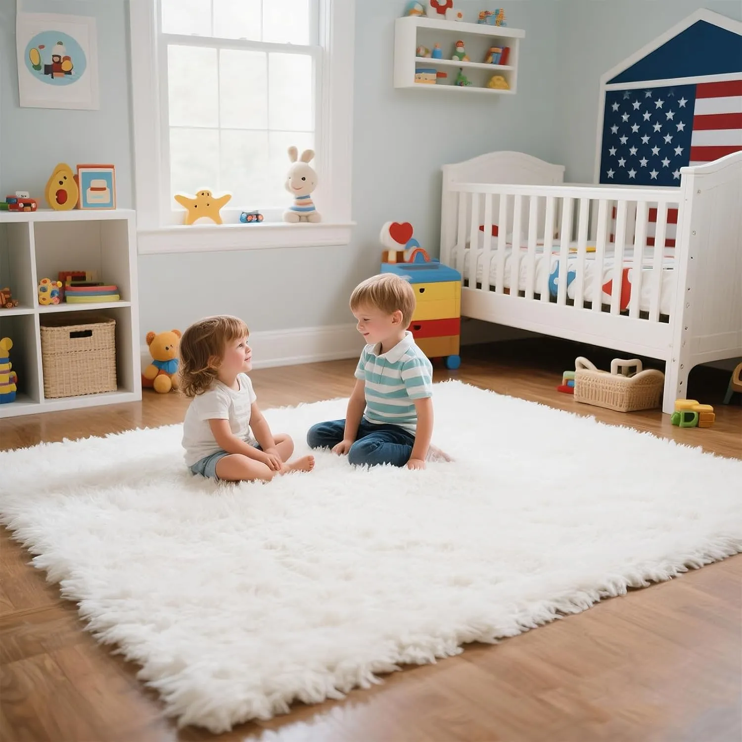 Area Rugs for Bedroom Living Room, 4x6 Soft Large Fluffy Fuzzy Shag Plush Furry Carpet, Soft Indoor Floor Mat for Kids Nursery Home Dorm Office Decor Aesthetic, White