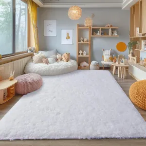 Area Rugs for Bedroom Living Room, 4x6 Soft Large Fluffy Fuzzy Shag Plush Furry Carpet, Soft Indoor Floor Mat for Kids Nursery Home Dorm Office Decor Aesthetic, White
