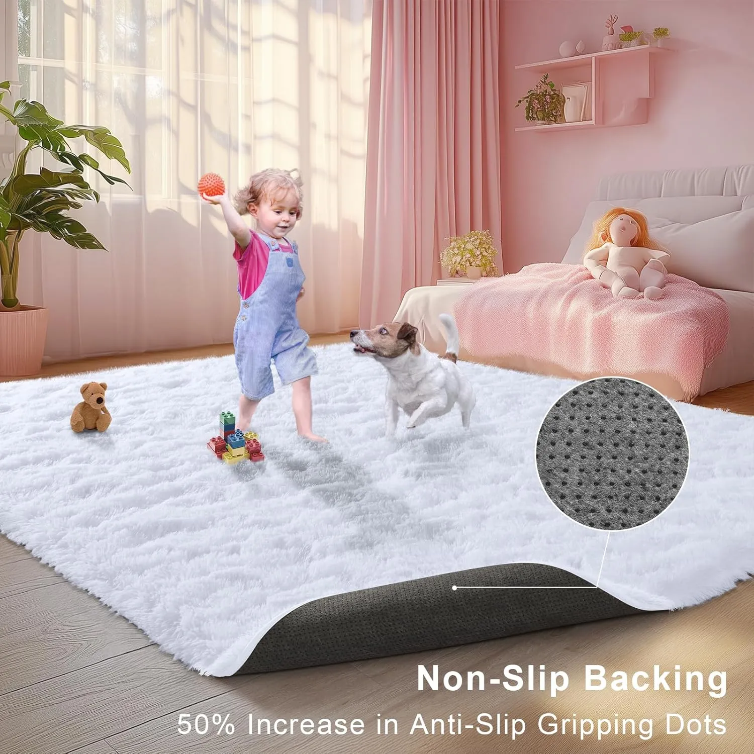 Area Rugs for Bedroom Living Room, 4x6 Soft Large Fluffy Fuzzy Shag Plush Furry Carpet, Soft Indoor Floor Mat for Kids Nursery Home Dorm Office Decor Aesthetic, White