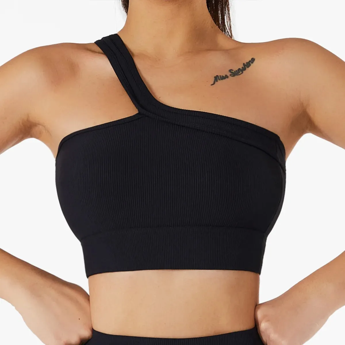 Aria Ribbed One Shoulder Sports Bra