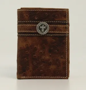 Ariat Mens Ostrich Trifold Small Round Cross Concho Wallet