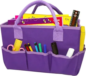 Art Organizer Craft Storage Tote Bag, Craft Organizer Tote Bag with Pockets and Handles, for Teacher, Art Supplies, Office Storage– Purple,13"x8.6"