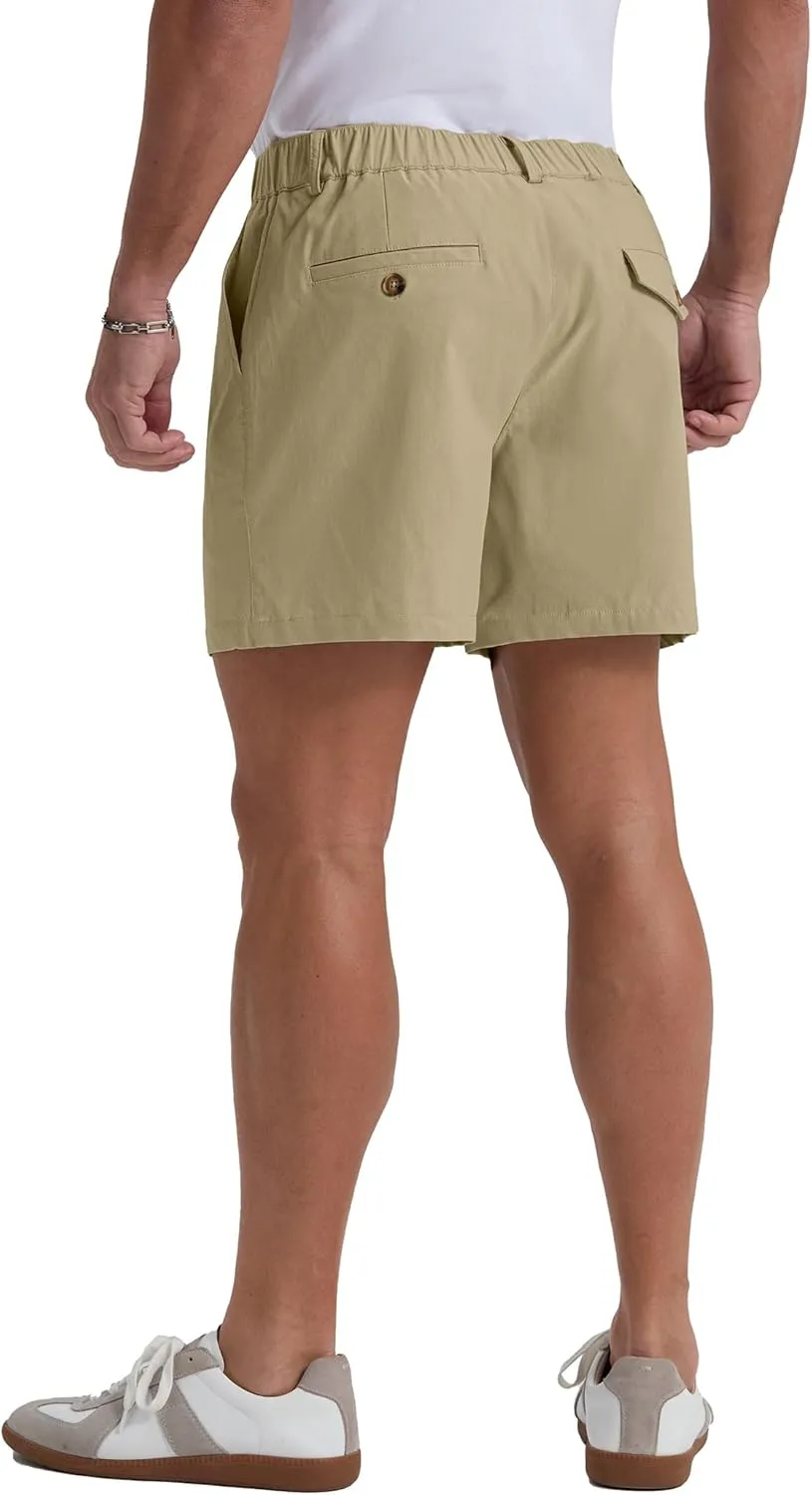 Askdeer Men's 5.5" Shorts Classic-fit Casual Elastic Waistband Shorts Summer Walking, Office, Daily Wear with Multi-Pockets