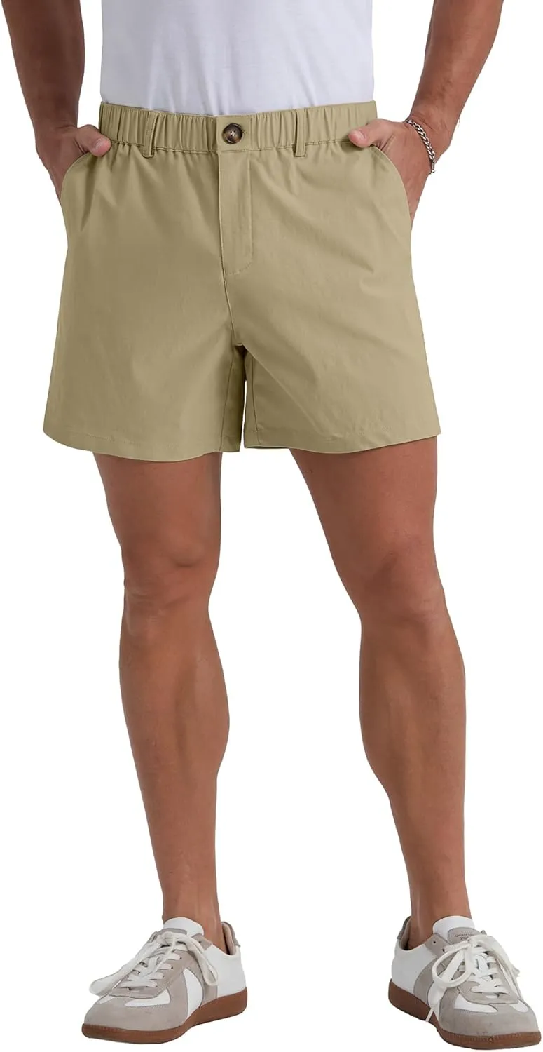 Askdeer Men's 5.5" Shorts Classic-fit Casual Elastic Waistband Shorts Summer Walking, Office, Daily Wear with Multi-Pockets