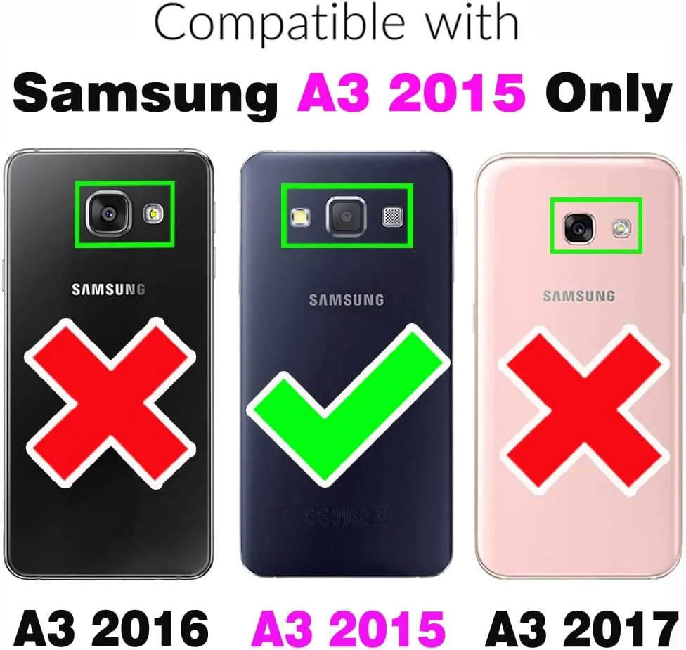 Asuwish Compatible with Samsung Galaxy A3 2015 Wallet Case and Tempered Glass Screen Protector Card Holder Flip Purse Accessories Wrist Strap Cell Phone Cover for Gaxaly 3A Duos SM A300 Women Grey