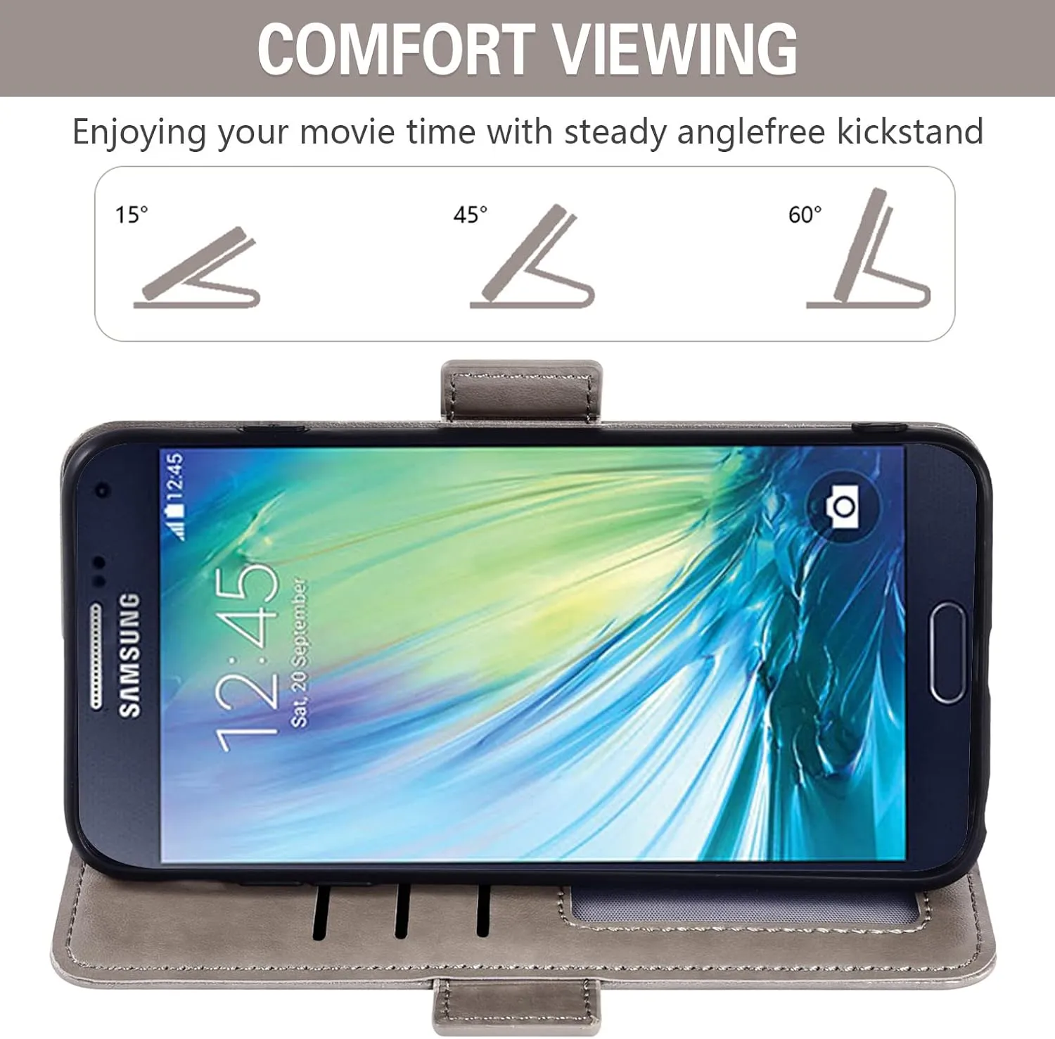 Asuwish Compatible with Samsung Galaxy A3 2015 Wallet Case and Tempered Glass Screen Protector Card Holder Flip Purse Accessories Wrist Strap Cell Phone Cover for Gaxaly 3A Duos SM A300 Women Grey