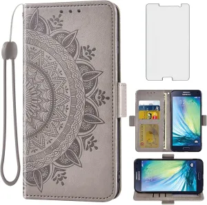 Asuwish Compatible with Samsung Galaxy A3 2015 Wallet Case and Tempered Glass Screen Protector Card Holder Flip Purse Accessories Wrist Strap Cell Phone Cover for Gaxaly 3A Duos SM A300 Women Grey