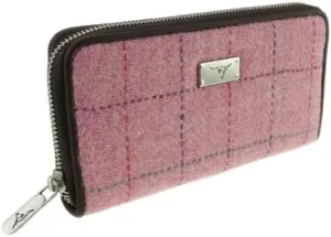 Authentic Harris Tweed Long Zip Purse – Women Coins Purse Wallet Girls Sequin Long Zip Purse – LB2100, Bright Pink With Overcheck, One Size, Harris Tweed Long Zip Purse