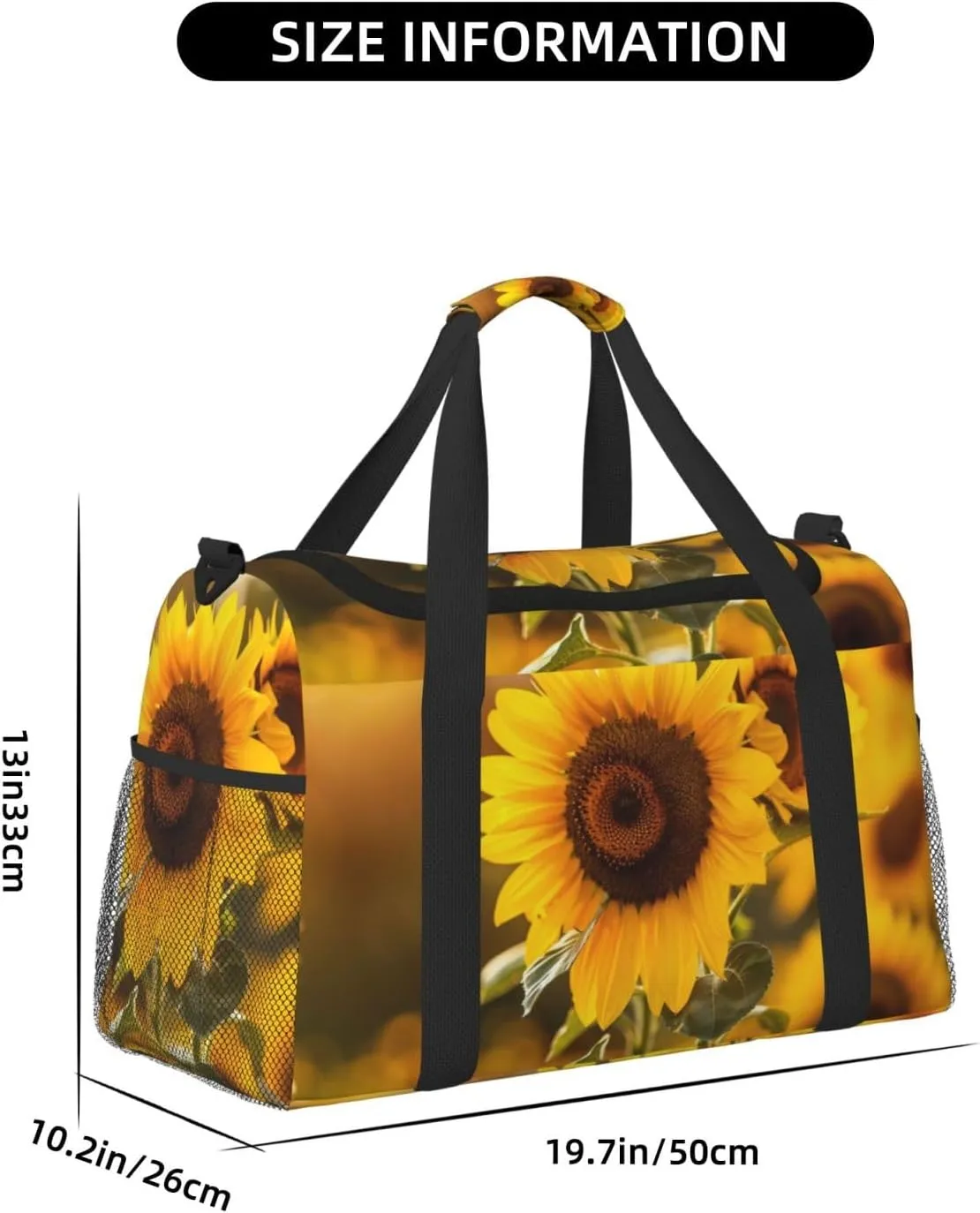 Autumn Sunflowers Big Capacity Sports Gym Bag Portable Travel Duffle Bag, Fall Floral Lightweight Weekender Workout Bag for Overnight, Unisex