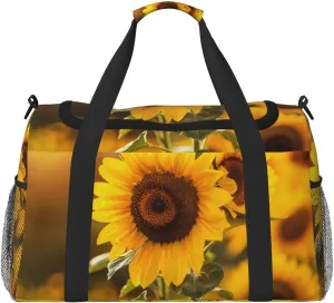 Autumn Sunflowers Big Capacity Sports Gym Bag Portable Travel Duffle Bag, Fall Floral Lightweight Weekender Workout Bag for Overnight, Unisex