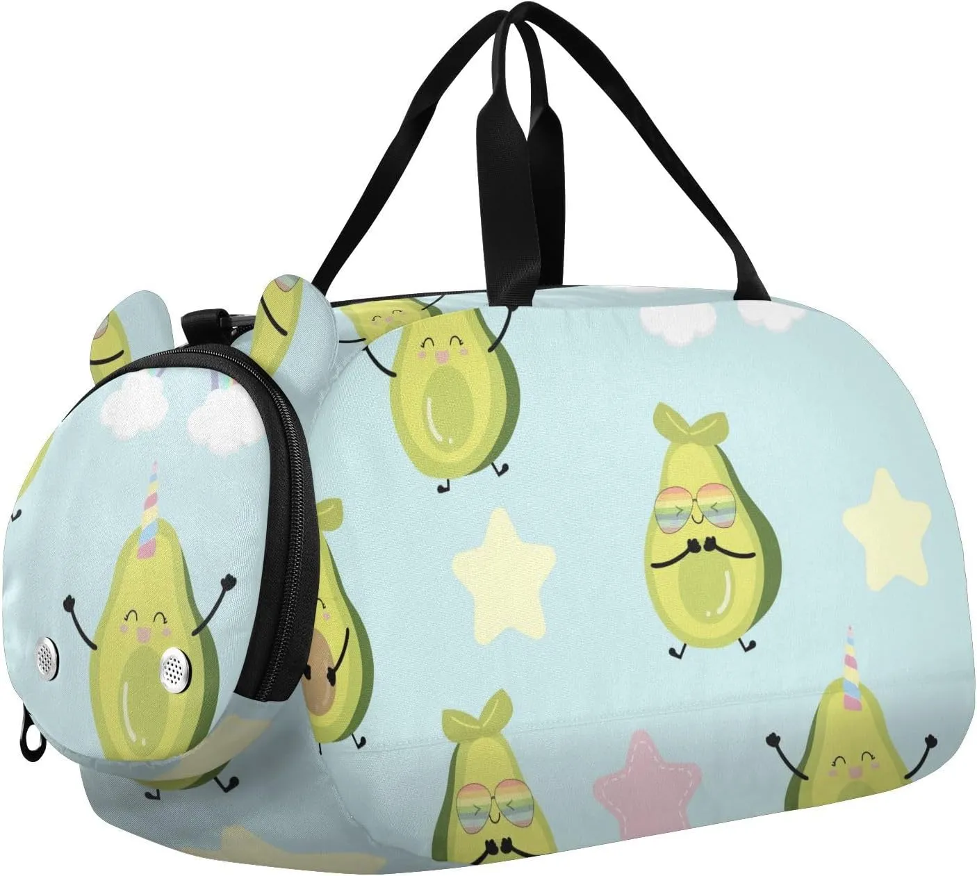 Avocado Pattern with Rainbow Gym Travel Duffel Bag with Shoe Compartment for Boys Girls - Gymnastics Sports Dance Football Travel Bag Teens Weekender Sleepover