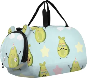 Avocado Pattern with Rainbow Gym Travel Duffel Bag with Shoe Compartment for Boys Girls - Gymnastics Sports Dance Football Travel Bag Teens Weekender Sleepover