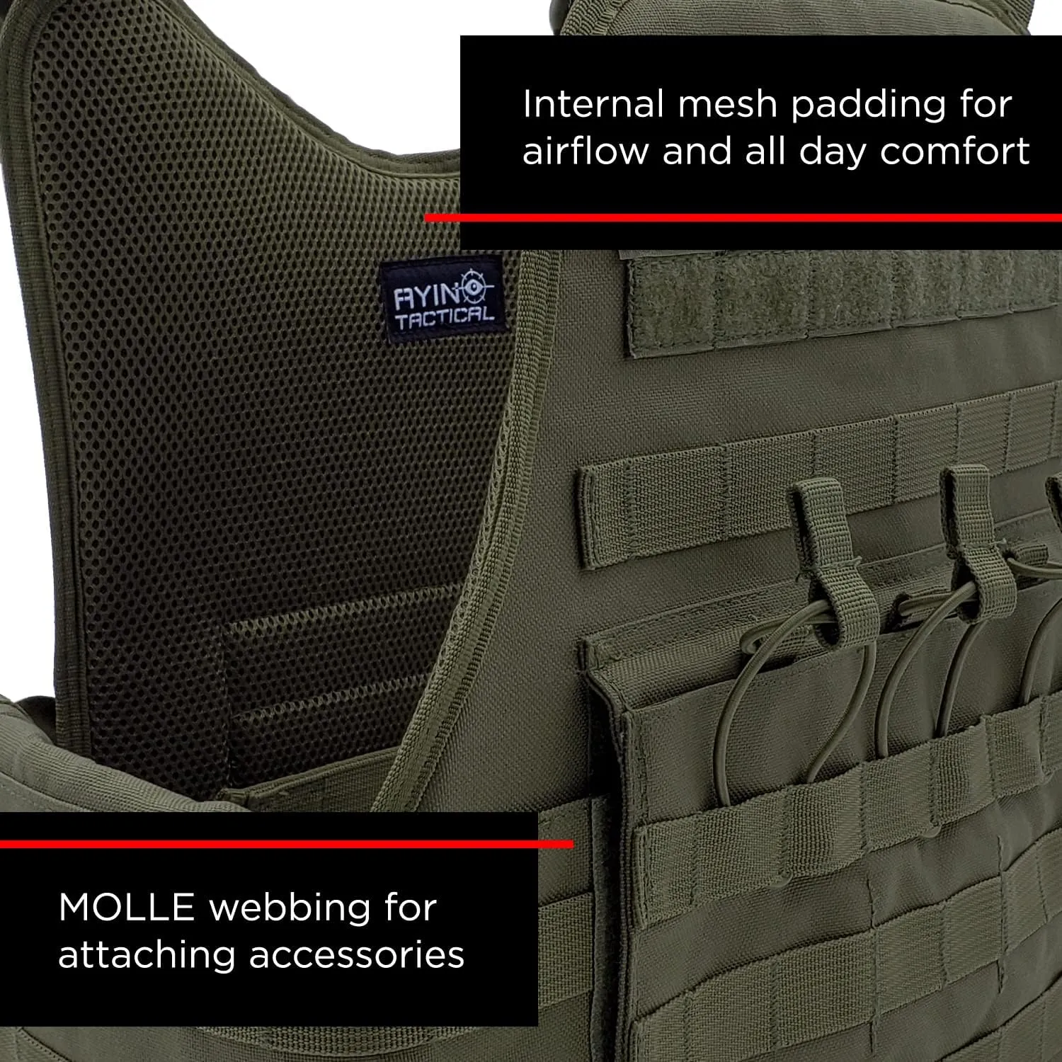 AYIN MOLLE Breathable Outdoor Vest with Hook and Loop attachment points
