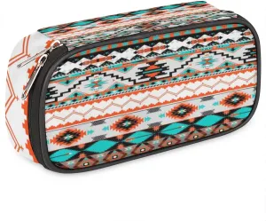 Aztec Big Capacity Pencil Pen Case Aztec Print Large Pencil Pouch with Zipper Compartments Pencil Bag for Boys Girls Adults Student Office School Supplies