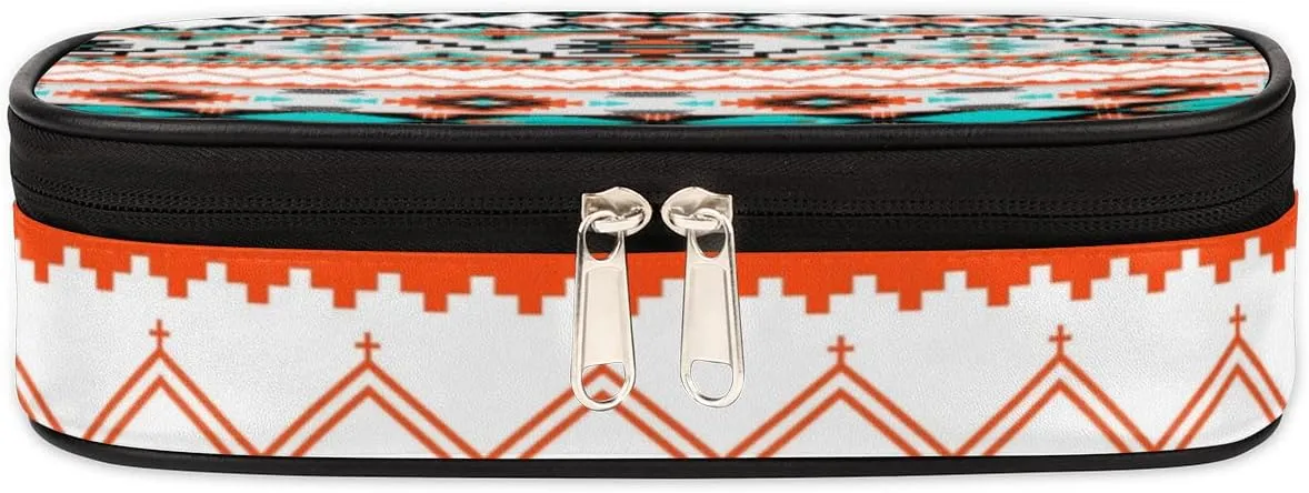 Aztec Big Capacity Pencil Pen Case Aztec Print Large Pencil Pouch with Zipper Compartments Pencil Bag for Boys Girls Adults Student Office School Supplies