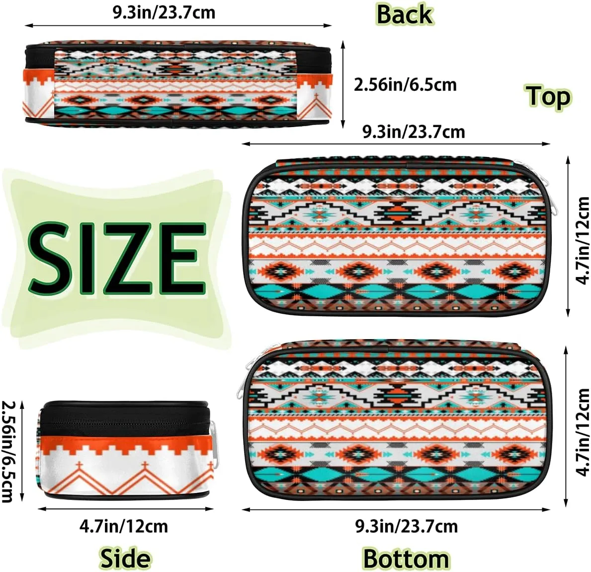 Aztec Big Capacity Pencil Pen Case Aztec Print Large Pencil Pouch with Zipper Compartments Pencil Bag for Boys Girls Adults Student Office School Supplies
