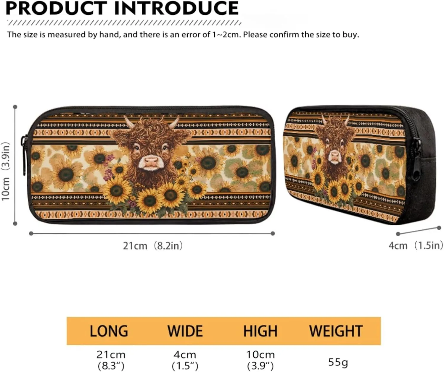 Aztec Tribal Cattle Sunflower Pattern 18" Multi-Function Backpack Set Includes Lunch Bag, Pen Case, and Water Bottle Holder Kids Students Large Capacity Bags for School