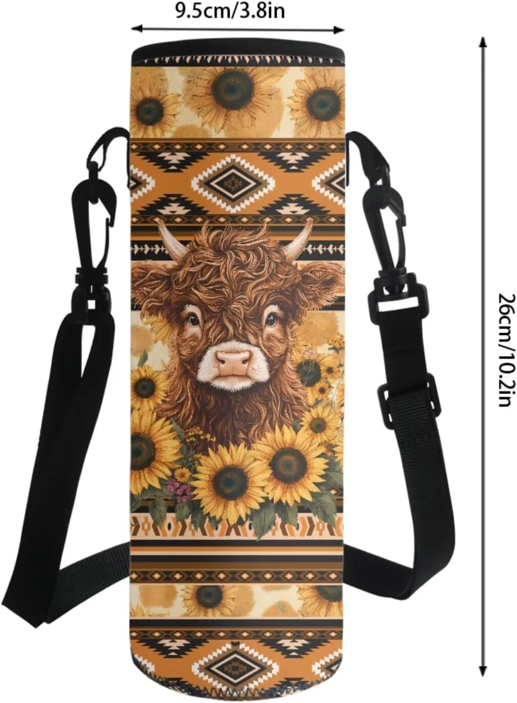 Aztec Tribal Cattle Sunflower Pattern 18" Multi-Function Backpack Set Includes Lunch Bag, Pen Case, and Water Bottle Holder Kids Students Large Capacity Bags for School