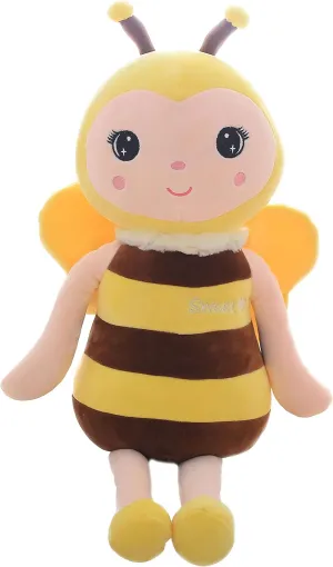 BABOLI Emotional Support Bee Stuffed Animal with Smile Face and Yellow Wings Soft Plush Fuzzy Bumblebee Toy Pillow Pretty Sweet Gifts for Honey Kids or Stuff Collection 12 Inches