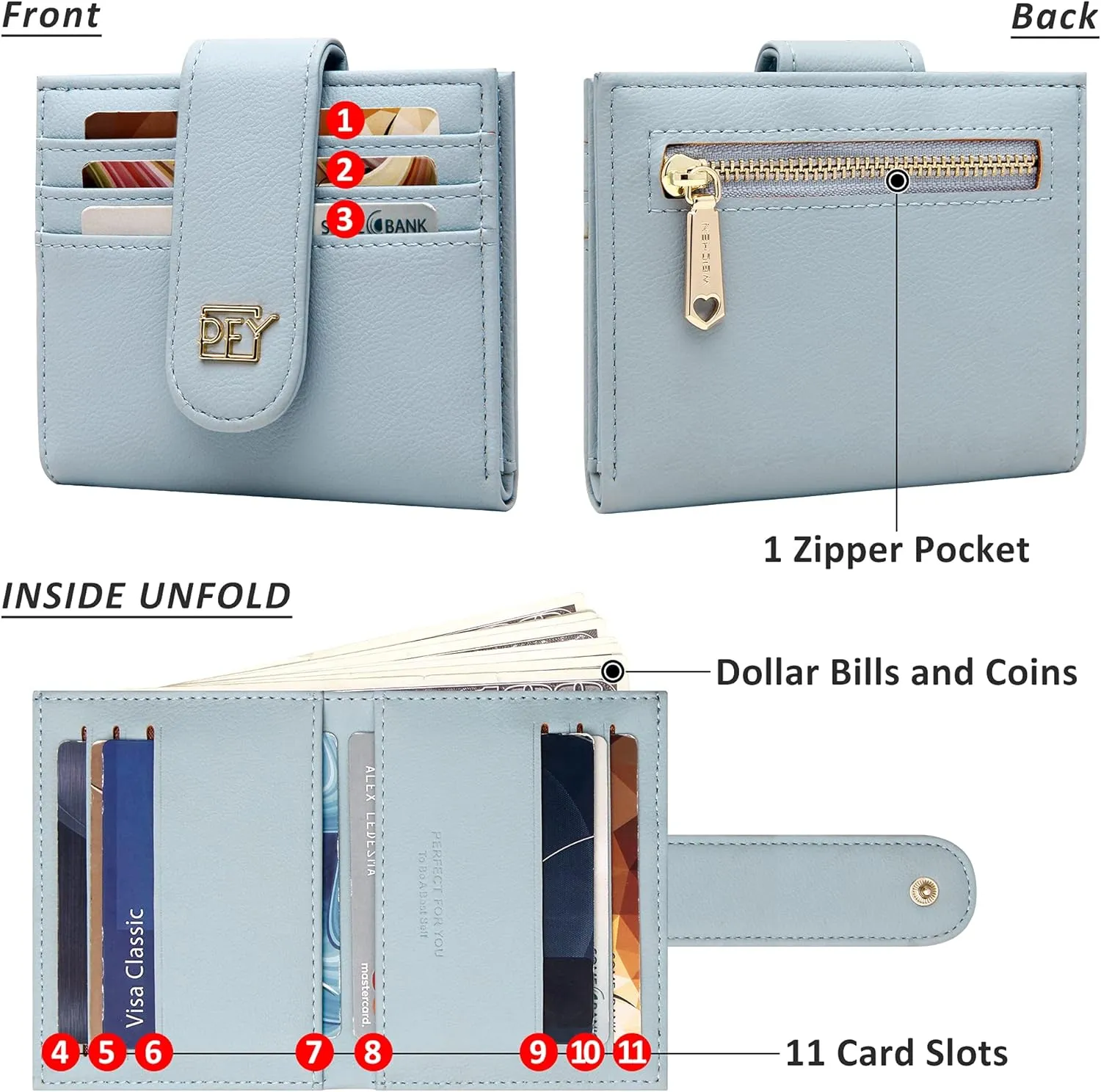 Badiya Small Wallets for Women Bifold Multi Card Case Wallet Slim Credit Card Holder with Zipper Coin Purse
