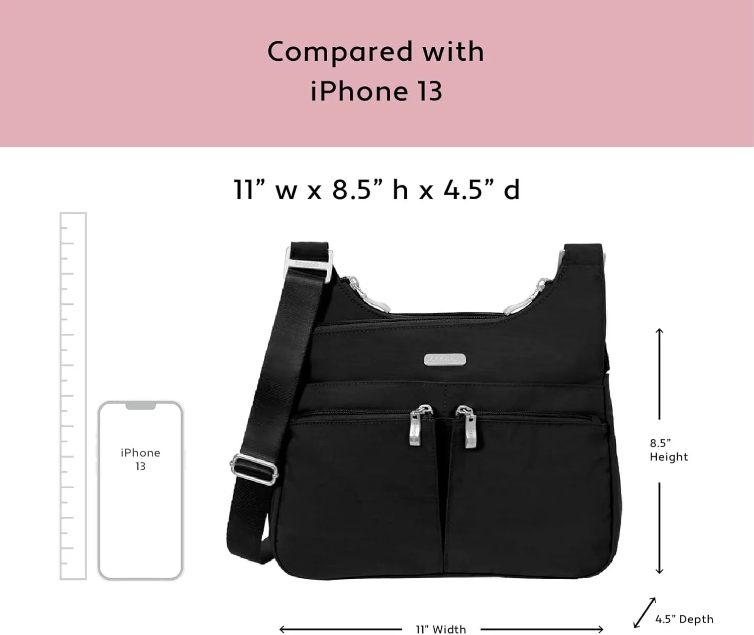 Baggallini Cross Over Crossbody Women 11x8.5 Medium Travel Bag Lightweight Water-Resistant Nylon Organized Handbag Purse