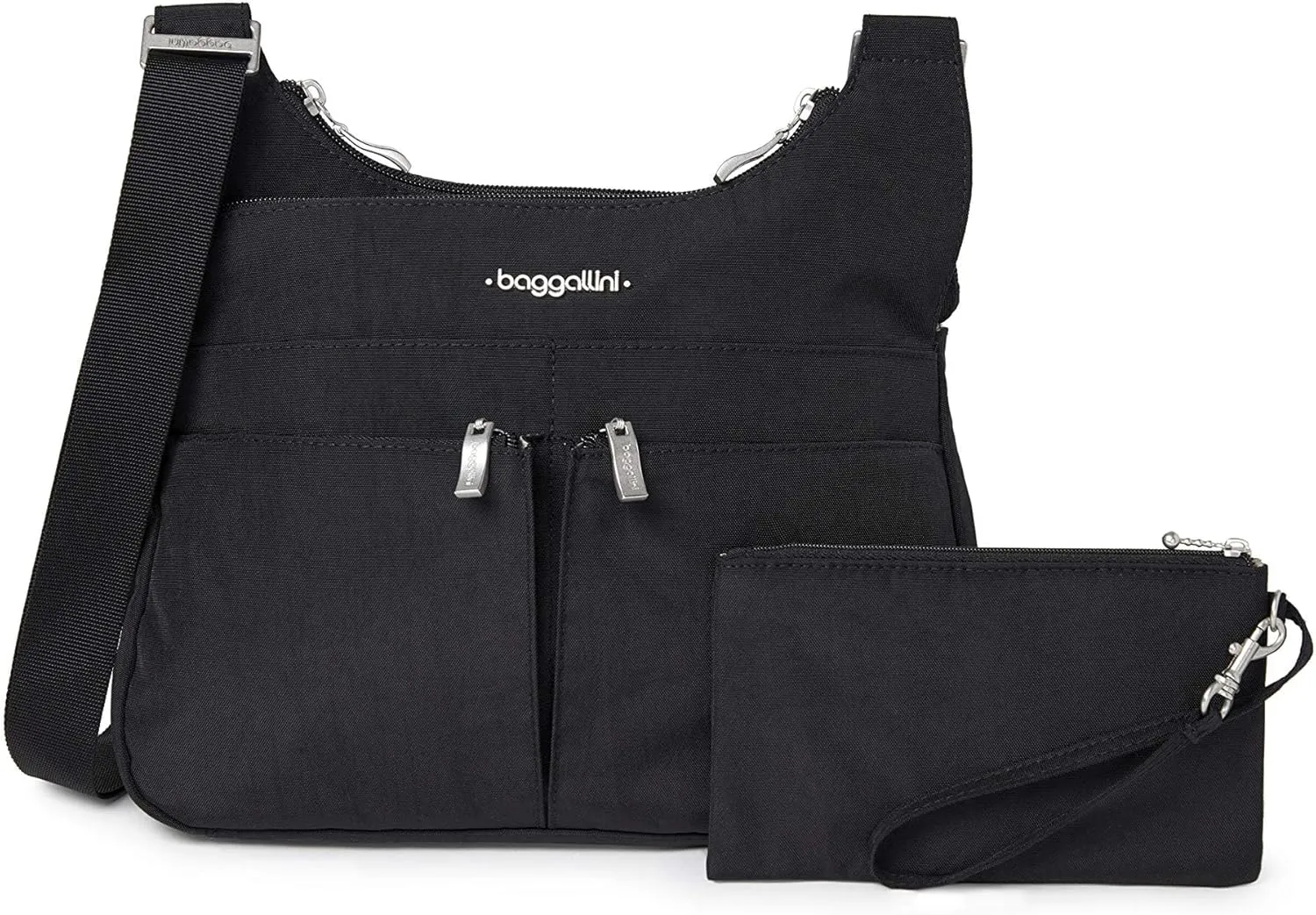 Baggallini Cross Over Crossbody Women 11x8.5 Medium Travel Bag Lightweight Water-Resistant Nylon Organized Handbag Purse