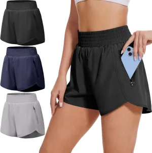 BALENNZ Women's Athletic Workout Shorts with Zipper Pockets Activewear Elastic Waist Gym Running Shorts