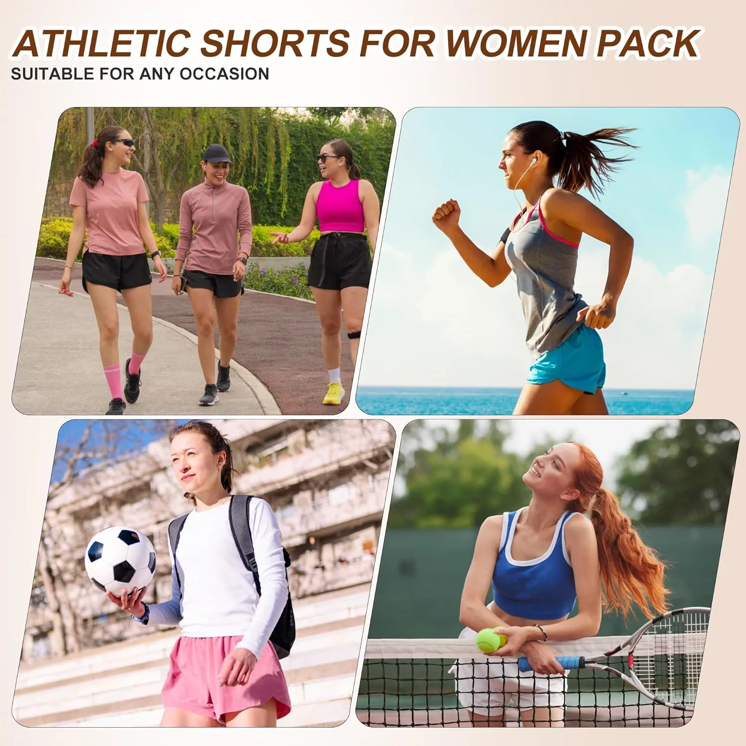 BALENNZ Women's Athletic Workout Shorts with Zipper Pockets Activewear Elastic Waist Gym Running Shorts