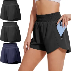 BALENNZ Women's Athletic Workout Shorts with Zipper Pockets Activewear Elastic Waist Gym Running Shorts