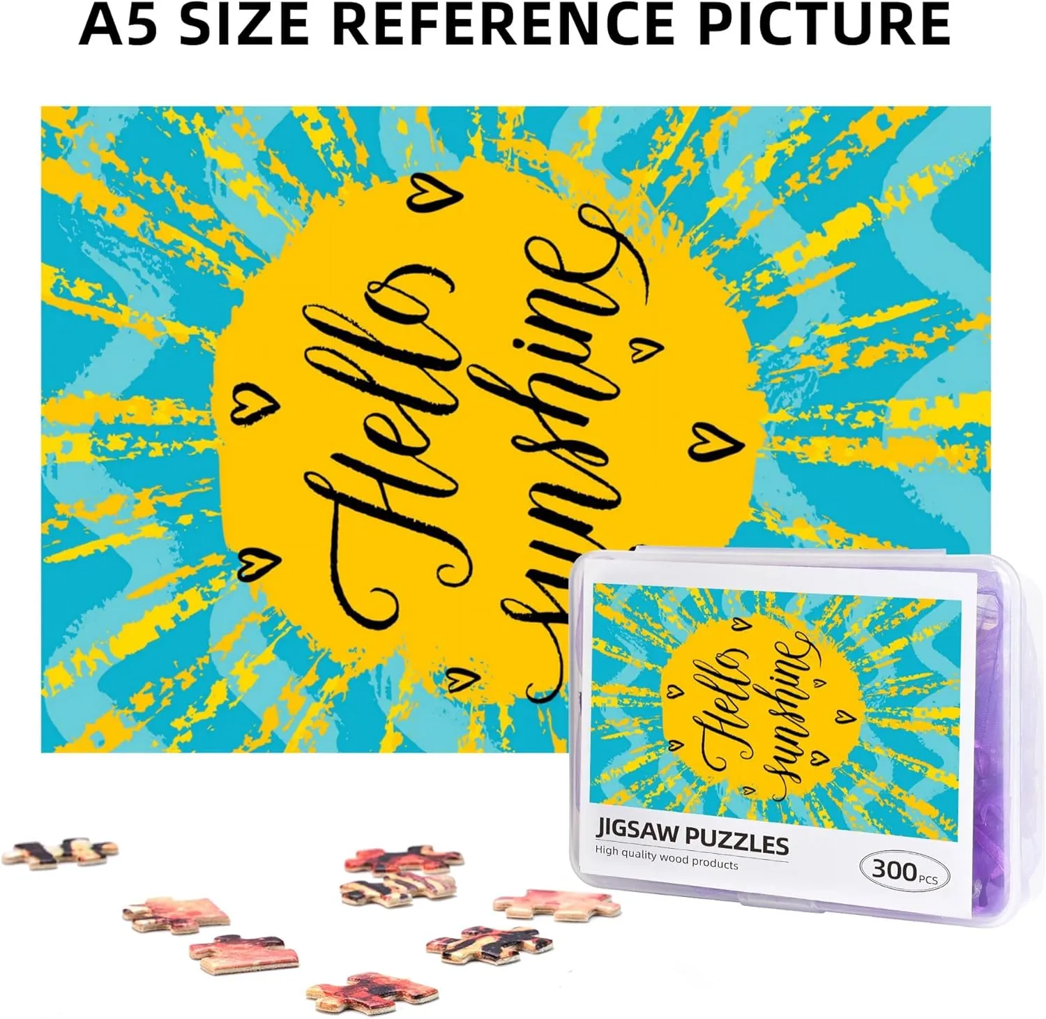 Banana Print,Wooden Picture Puzzle for Adults,Watercolor Banana Tropical Fruit,High Resolution, Matte Finish,Smooth Edging,Yellow Black Plastic Box Storage 300PCS