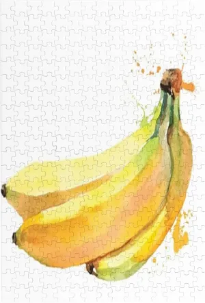 Banana Print,Wooden Picture Puzzle for Adults,Watercolor Banana Tropical Fruit,High Resolution, Matte Finish,Smooth Edging,Yellow Black Plastic Box Storage 300PCS
