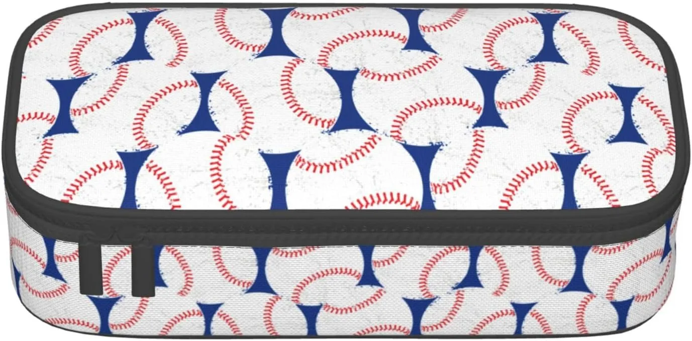 Baseball Blue White Ball Pencil Case Big Capacity Storage Pencil Pouch Stationery Bags With Zipper Portable Pen Holder Box Organizer For Boys Girls Teens Student College School Office Supplies