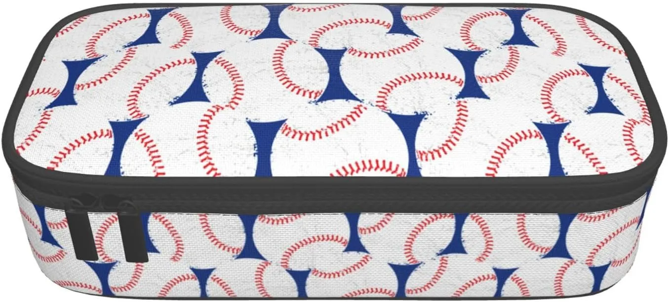 Baseball Blue White Ball Pencil Case Big Capacity Storage Pencil Pouch Stationery Bags With Zipper Portable Pen Holder Box Organizer For Boys Girls Teens Student College School Office Supplies
