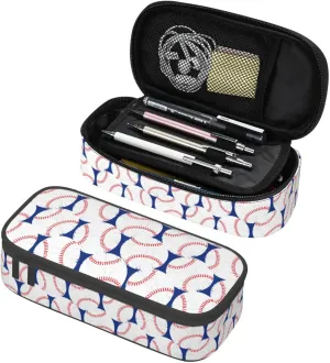 Baseball Blue White Ball Pencil Case Big Capacity Storage Pencil Pouch Stationery Bags With Zipper Portable Pen Holder Box Organizer For Boys Girls Teens Student College School Office Supplies