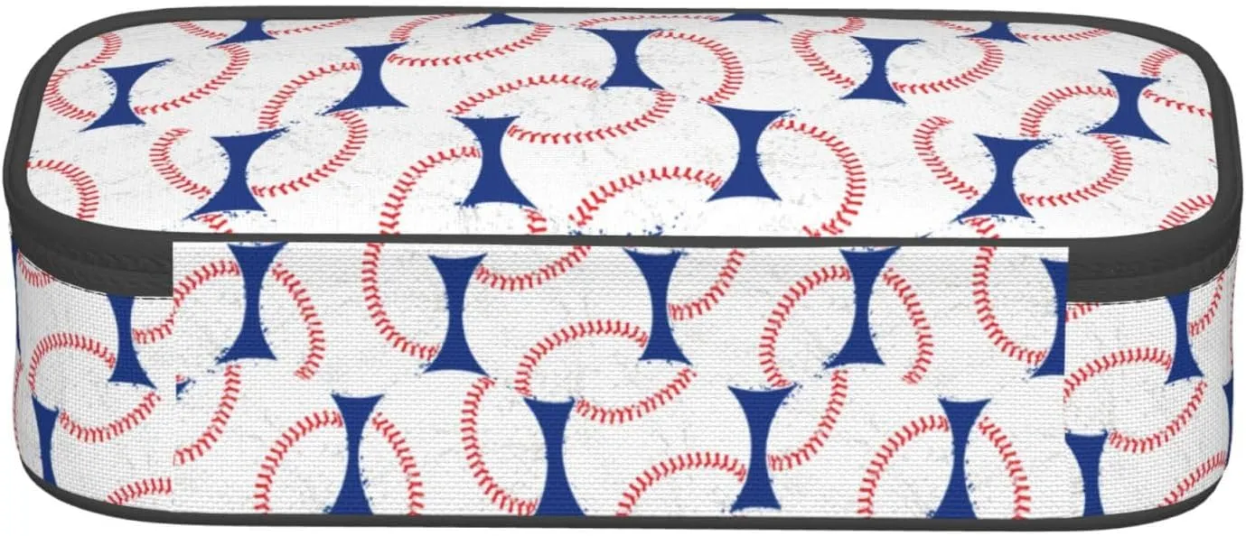 Baseball Blue White Ball Pencil Case Big Capacity Storage Pencil Pouch Stationery Bags With Zipper Portable Pen Holder Box Organizer For Boys Girls Teens Student College School Office Supplies