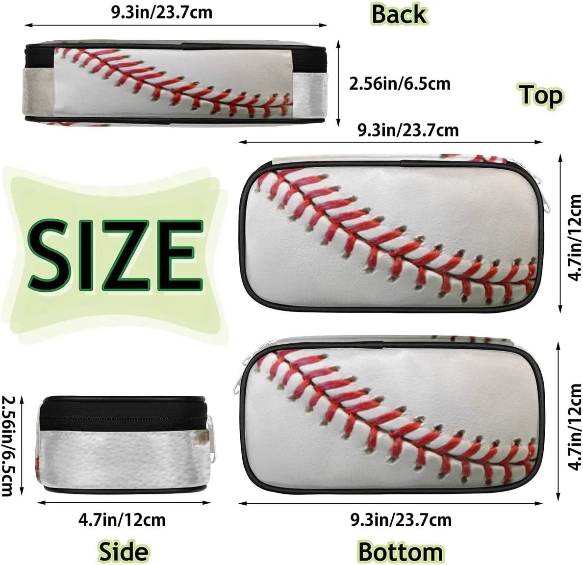Baseball Print Big Capacity Pencil Pen Case Sport Large Pencil Pouch with Zipper Compartments Pencil Bag for Boys Girls Adults Student Office School Supplies